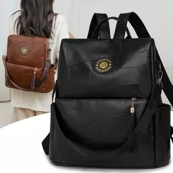 Женский рюкзак с кисточками, большой емкости, мягкая кожаная противоугонная дорожная сумка бежевый