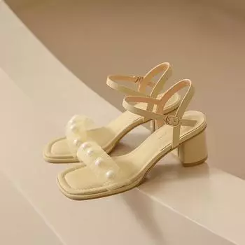 Women s Temperament Casual Sandals 2024 Summer New Fashion Trend Thick with Versatile Comfortable Elegant Women High Heels 34 покинуть белый