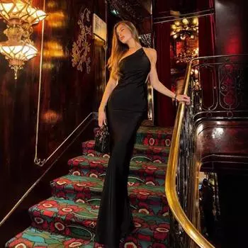 Женское платье-рыбий хвост с диагональными плечами и открытой спиной, с кружевом, длинное S чёрный