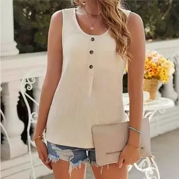 Женская свободная повседневная футболка с фактурными пуговицами S абрикосовый