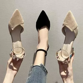 Women s Thick Black High Heels 2024 Spring New Baotou 100 Matching Shallow Mouth Single Shoes 35 абрикосовый