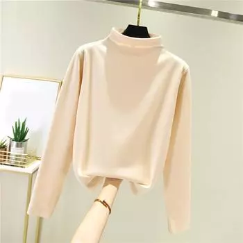 Women s Thick Fleece Base Shirt With Warm Inner Layer And Seamless Long Sleeved T-shirt Half High Neck Top M