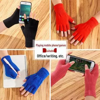Women s Thick Fleece Writing Gloves with Touchscreen Capability – Half-Finger, Solid Color, Ideal for Autumn and Winter One Size розовый/персиковый