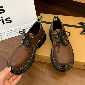 Women s thick heel shoes autumn new round head front strap thick sole anti-slip wear-resistant low-top shoes 35 чёрный