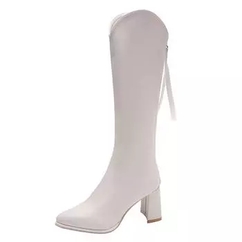 Women s thick-heeled high-heeled knee-high elastic boots 2025 new long boots with rear zipper and thin pointed knight boots 34