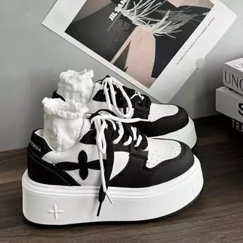 Women s Thick Sole Casual Shoes Waterproof Platform Round Head Breathable Women s Sneaker Lace Up Middle Follow Outdoor Sports 35 белый