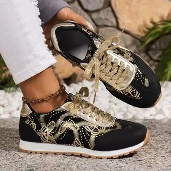 Женские кроссовки на толстой подошве 2024 года с круглым носком и низкой посадкой, на танкетке с бабочкой, женские повседневные кроссовки со шнуровкой размера 43 36 чёрный
