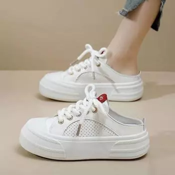 Женские парусиновые полутапочки с закрытым носком на толстой подошве, удобные летние туфли, новые повседневные сандалии 35