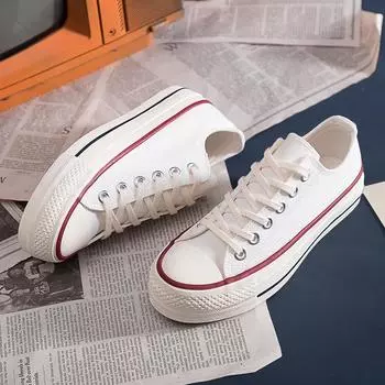 Женские парусиновые туфли на толстой подошве с низким верхом Новые туфли Ins Board Shoes Универсальная студенческая обувь 35 белый