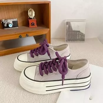 Женские парусиновые туфли на толстой подошве, весна и осень, новинка, модные белые туфли Niche Big Head Muffin для студентов 35 фиолетовый