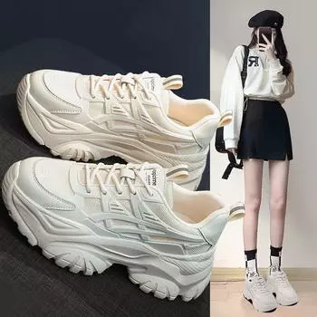 Женские летние новые кроссовки на толстой подошве, увеличивающие рост, женские сетчатые дышащие кроссовки для бега 35 бежевый