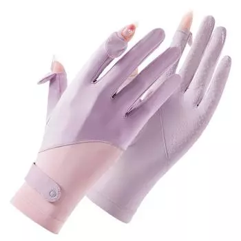 Women s Thin Fast Drying Sun Protection and UV Ice Silk Gloves Breathable and Cool Non Slip Cycling and Driving Exposed Finger Color