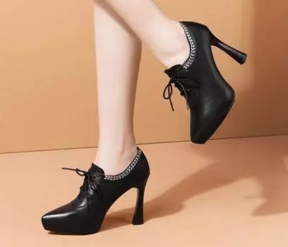 Women s Thin High Heel Pointed Toe Lace-up Pumps Autumn New Sexy Ladies Evening Dress Shoes Black White Heels Bead Decoration 34 покинуть белый