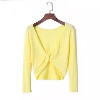 Women s Thin Long Sleeve All-Matching Slim Fit Knitted Pullover Yellow XS