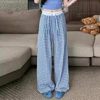 Женские тонкие летние повседневные клетчатые брюки прямые брюки для бега спортивные брюки спортивные штаны уличная одежда для женщин S чёрный