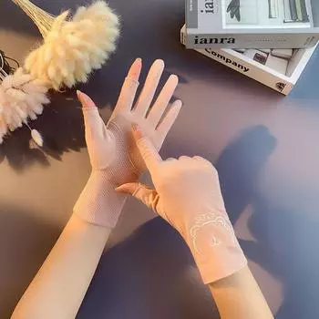 Women s Thin UV-Proof Sun-Proof Gloves Cycling Non Slip Hand Guard Tea Picking Cotton Breathable Manicure Half Finger Summer