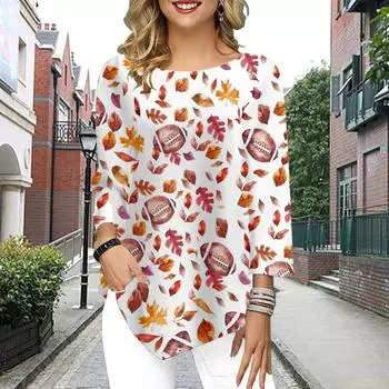 Женская футболка с рукавом три четверти и круглым вырезом, свободные рубашки, повседневные футболки с принтом листьев XS белый