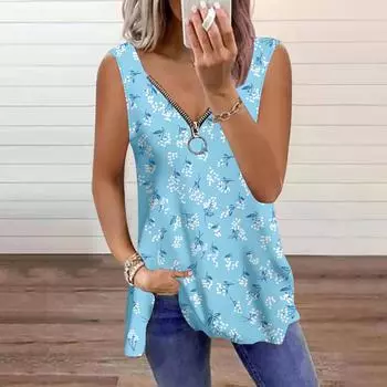 Женский топ, летний, повседневный, с принтом одуванчика, большого размера, без рукавов, на молнии, с V-образным вырезом, майка XS розовый