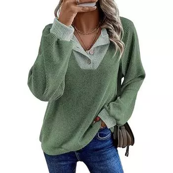 Women s Tops Long Sleeve Shirt V Neck Casual Loose T Shirt Tops L армия зеленый