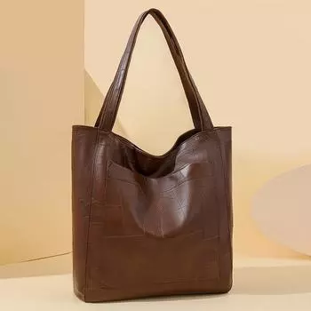 Women s Tote Bag Middle-Aged Soft Leather Large Capacity Shoulder Bag Underarm Bag бежевый