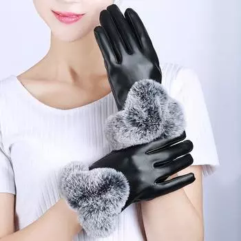 Women s Touch Screen In Spring and Autumn and Winter Plus Velvet Windproof Waterproof Imitation Rabbit Hair V Shaped Mao Kou Gloves. One Size