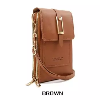 Women S Touchscreen Phone Pouch - Multi-Functional Multi-Layer Card Holder & Coin Purse Zipper Closure, Synthetic Faux Leather, Polyester Lining коричневый