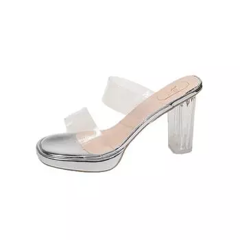 Women s Transparent PVC Slippers New Crystal Cup Super High Heel Sexy High Heels Big Size Summer Open Toe Transparent Slippers 35 серебряный