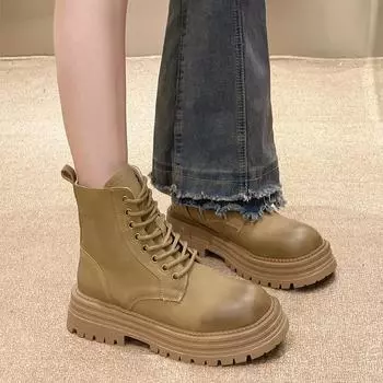 Women s Trend New Women s High-heeled Lace-up Solid Color Sports Boots Winter Non-slip Comfortable Thick-soled Fashion Boots 35 хаки