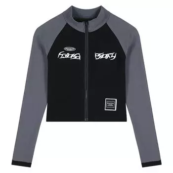 Women s Tuan Style Dancing Hot Short Tops Fashion Short American Style Wear Zipper Niche Style Unique Bottoming Shirt Long Sleeves Black and gray color matching L(54.00 kg-60.00 kg)