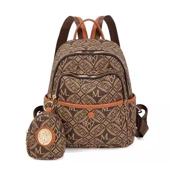 Women s Two-Piece Soft Leather Retro Backpack Large Capacity Commuter Travel Backpack коричневый