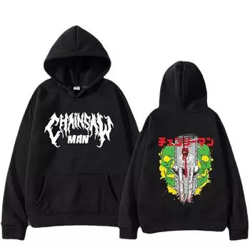 Women s Unisex Chainsaw Man Anime Padded Hoodie L чёрный