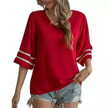 Women s V-neck Fashionable Blouses & Shirt Double Woven Short Sleeved Flying Sleeve Shirt T-Shirts Women’s S белый