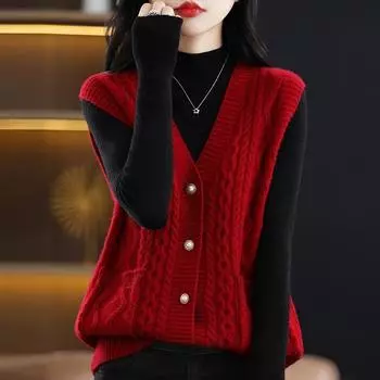 Women s V-Neck Sleeveless Knit Vest - Lightweight Polyester Spandex Blend Sweater for Spring/Summer/Fall Casual Pullover S