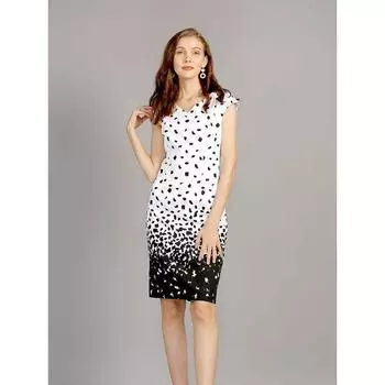 Women s V-neck Slim-Fit Black and White Flower Dress Short Sleeve White 2XL