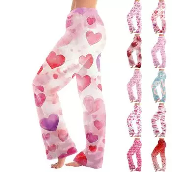 Women s Valentine s Day Printed Casual Pants Drawstring Elastic Waist Drawstring Pants XS красный