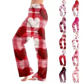 Women s Valentine s Day Printed Casual Pants Drawstring Elastic Waist Drawstring Pants XS чёрный