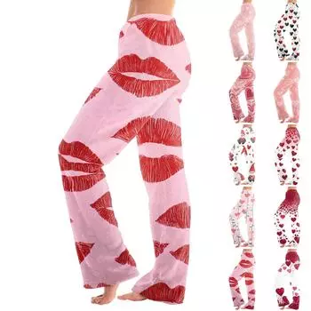 Women s Valentine s Day Printed Casual Pants Drawstring Elastic Waist Drawstring Pants M хаки
