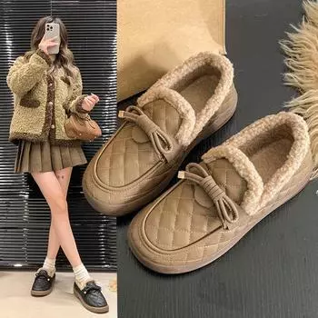 Women s Velvet-Lined Toad Shoes: Cozy Autumn/Winter Fur Loafers - D-612 36