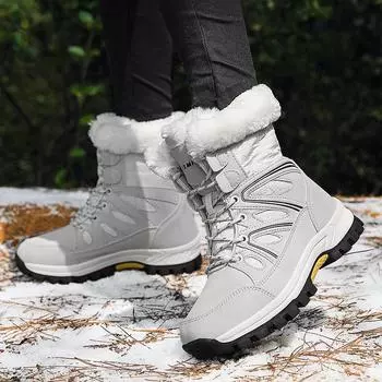 Women s velvet thickened cotton boots Outdoor warm platform Northeast cotton shoes Women s boots 2024 autumn and winter snow boots 36 чёрный