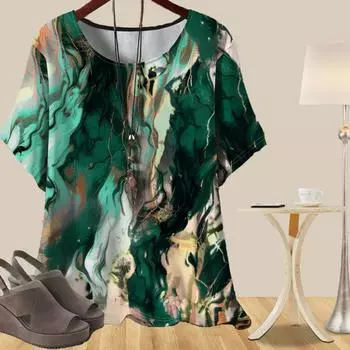 Женская универсальная повседневная свободная весенняя рубашка, женские топы с коротким рукавом и принтом в мраморные полосы XS жёлтый