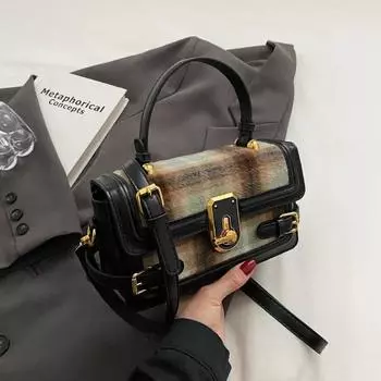 Женская универсальная шерстяная сумка через плечо, сумки через плечо, квадратные сумки, контрастные цвета, модные сумки для поездок на работу, новинка, осень-зима