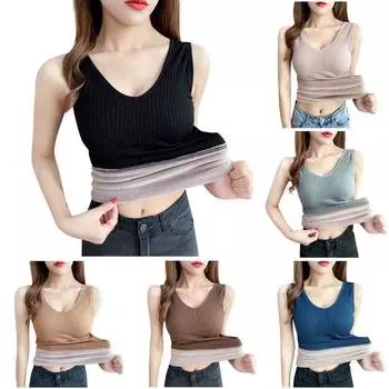 Женский жилет с подкладкой и утолщением, V-образным вырезом и накладкой на грудь, осенние и зимние теплые топы, двухслойная нижняя рубашка One Size синий