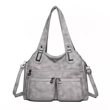 Women s Vintage Tote Bag Mother Bag Solid Color Shoulder Bag светло-серый