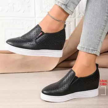 Women s Vulcanize Shoes Round Toe One Kick Mesh Upper Women s Shoes Leisure Internal Height Breathable 2025 Zapatillas De Mujer 35 чёрный