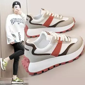 Women s Vulcanize Shoes Spring New Casual Patchwork Sneakers Ladies Casual Thick Sole Fashion Breathable Wear-resistant Shoes 35 абрикосовый