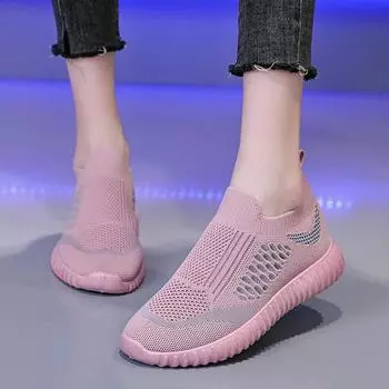 Women s Vulcanized Shoes Flats Knitted Sneakers Slippers Socks Loafers Walking Shoes Casual 35 бежевый