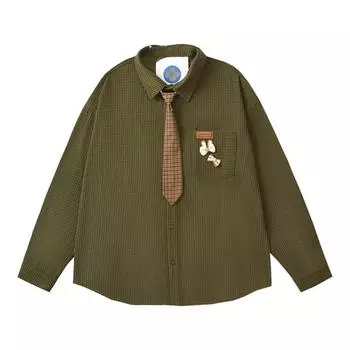 Women s Waffle Shirts with Tie Green Retro Loose Female s Long Sleeved Shirt Woman s Versatile Single Pocket Blouses M зелёный