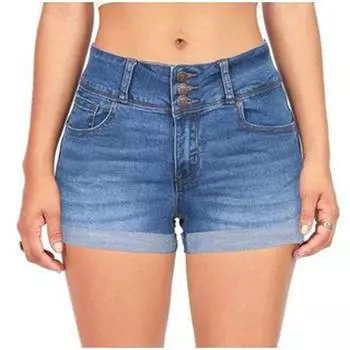 Women s Waist Tied Denim Elastic Fabric Shorts and Hot Pants Autumn Fashion Style Flared Slimming and Slightly Elastic Hot Pants S светло-синий