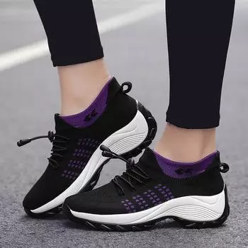 Women s Walking Shoes Fashion Sock Sneakers Mesh Breathe Comfortable Nursing Trainers Casual Platform Loafers Non-Slip footwear 35 вино красного