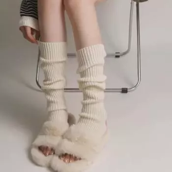 Women s Warm Long Socks Vertical Stripe Knitted Padded Knee Pads JK College Style Knitted Warm Socks Lolita Warm Leg Warmers 42cm чёрный